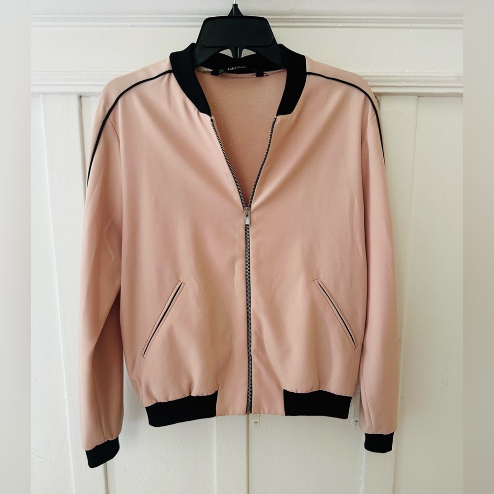 Zara Blush Bomber Jacket with Black Accents